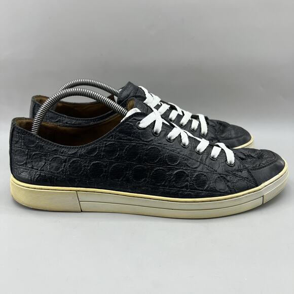 Salvatore Ferragamo Gancini Logo Sneakers Men Size 11 D Black